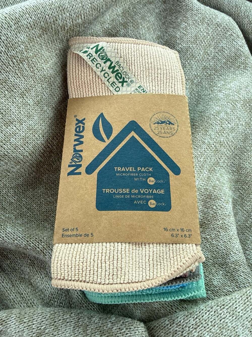 Norwex Travel Pack Microfiber Cloths with BacLock Set of 5 6.3" x 6.3"